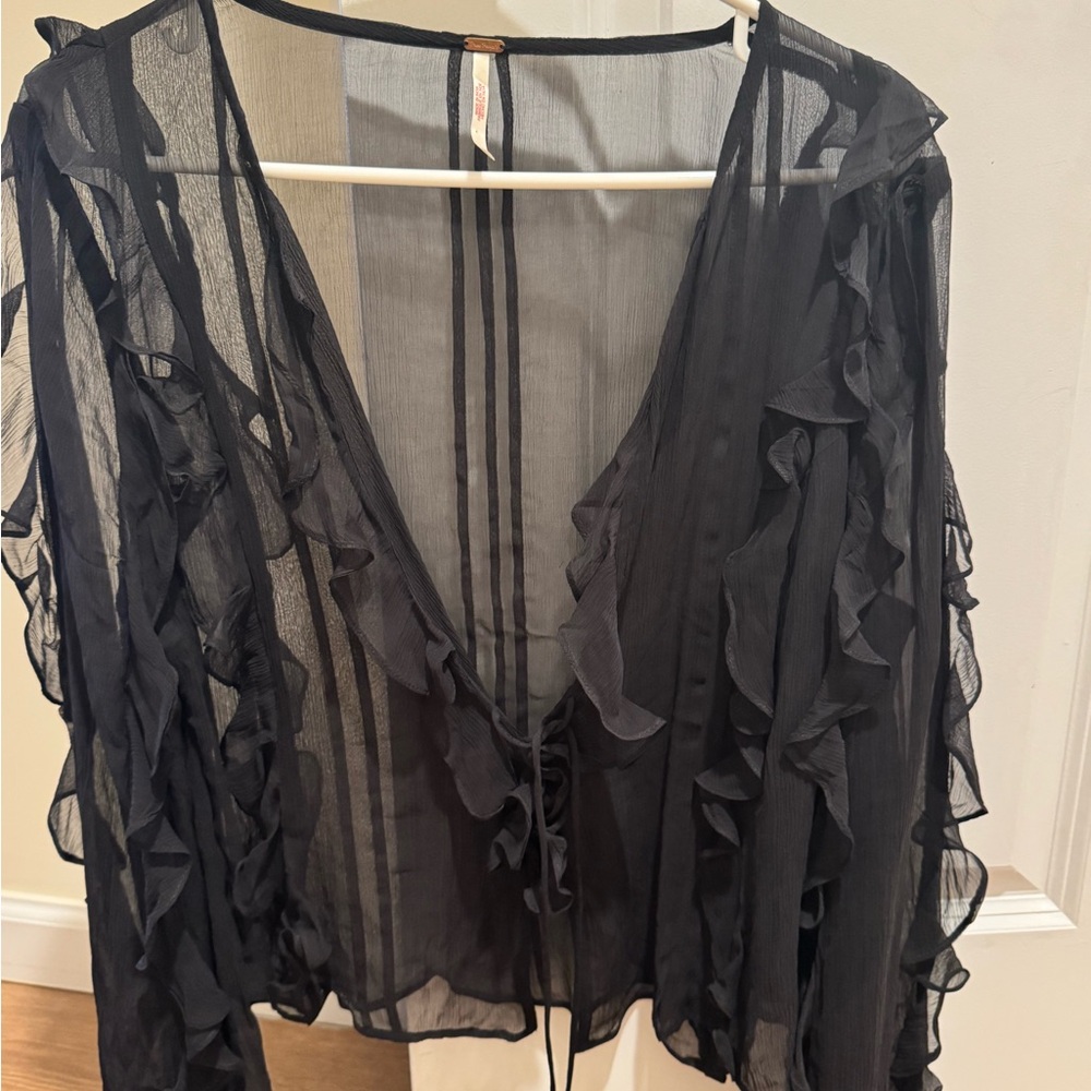 Sheer Black Ruffled Blouse
